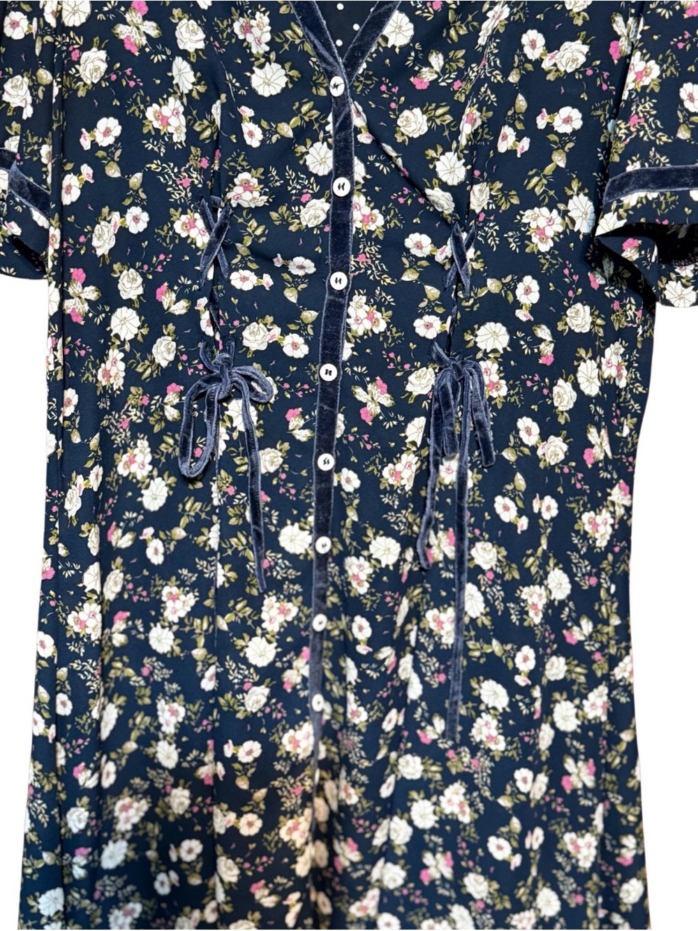 Chelsea & Violet Floral Mini Dress Navy Button Front Tie Waist S - Picture 3 of 4